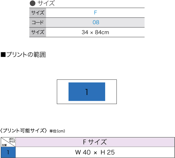 商品サイズとプリント範囲