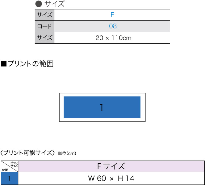商品サイズとプリント範囲