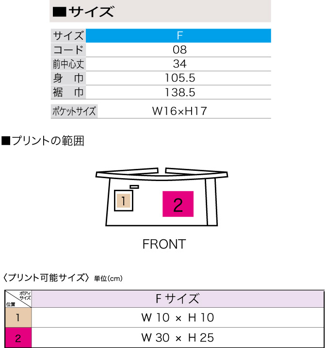 商品サイズとプリント範囲