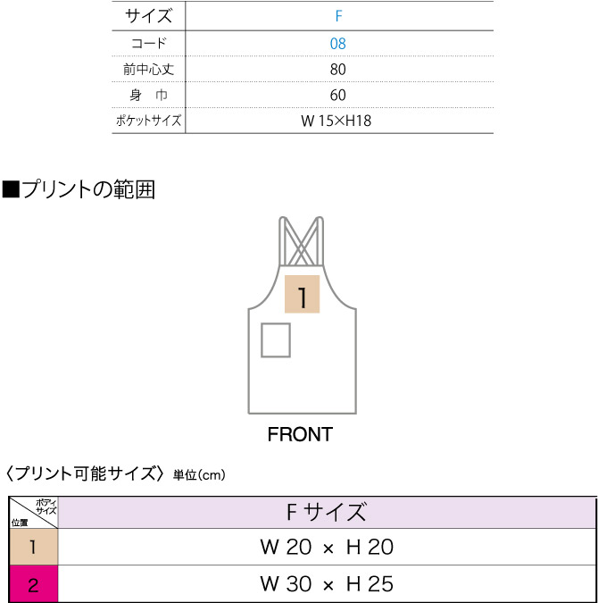 商品サイズとプリント範囲