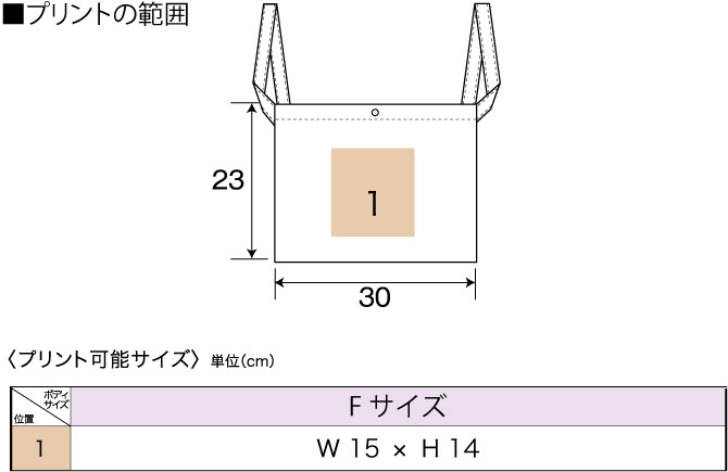 商品サイズとプリント範囲