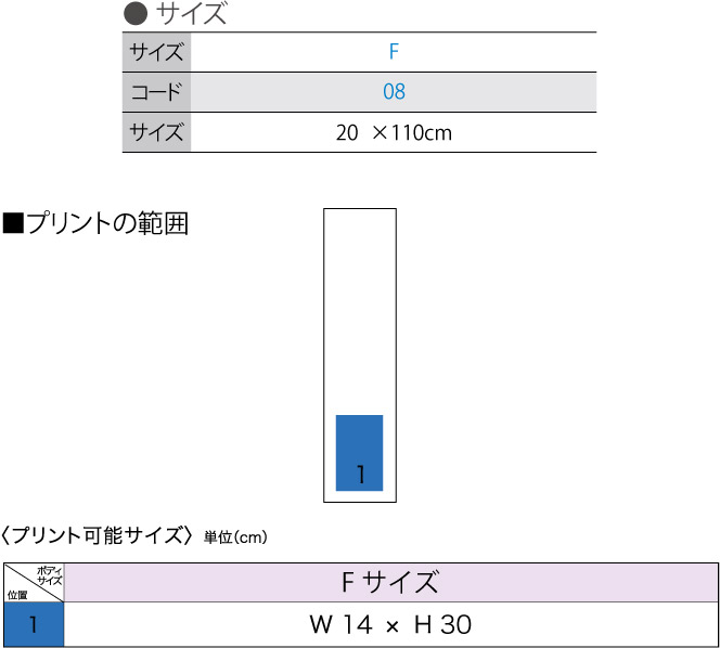 商品サイズとプリント範囲